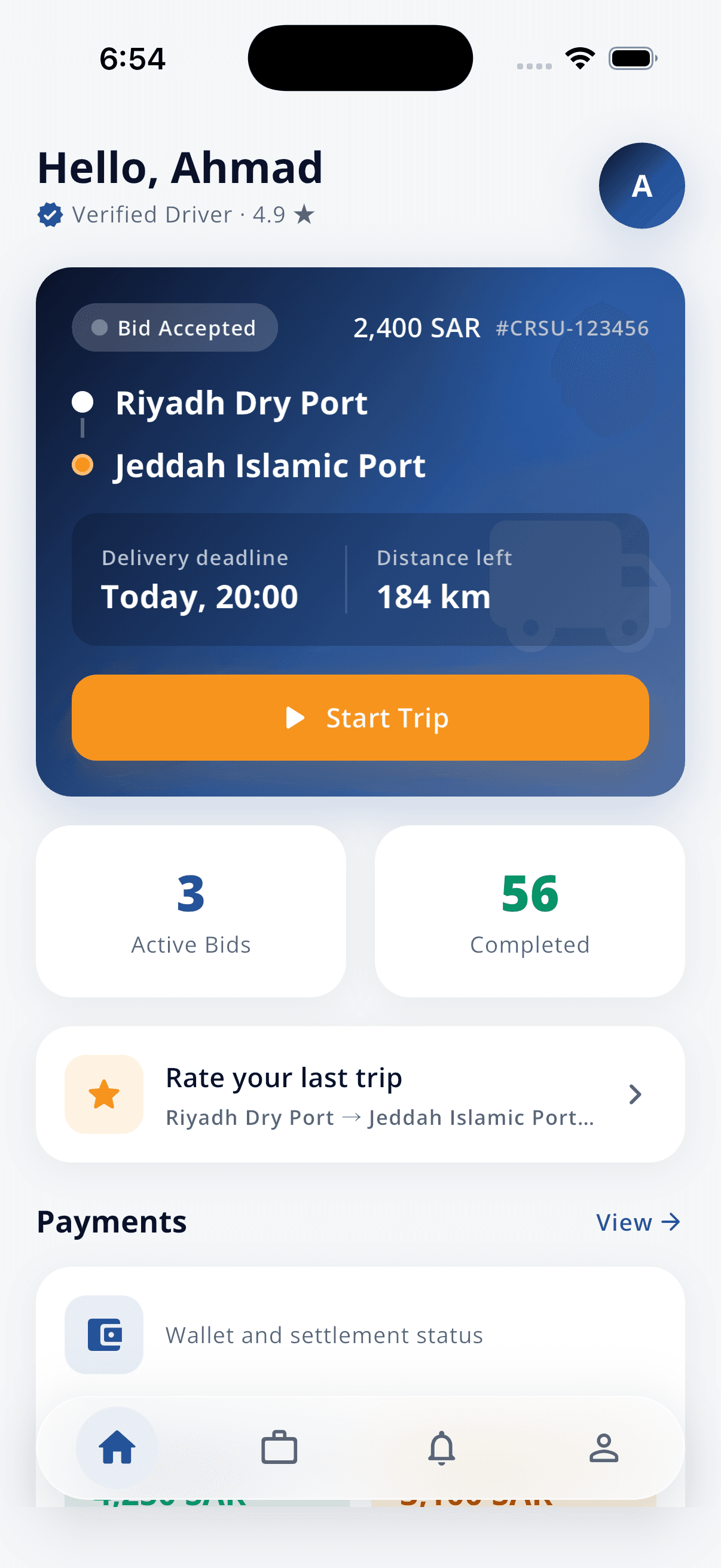 Darbcom driver app: home